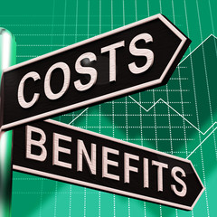 Costs Benefits Choices On Signpost Showing Analysis And Value 3d Illustration
