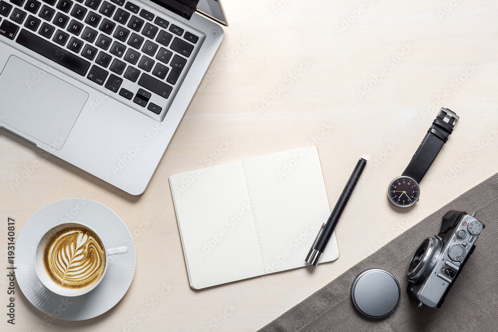 Wall mural blank notebook with copy space as flat lay from above