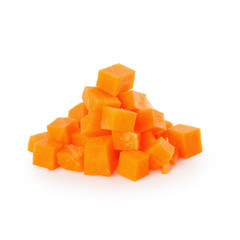 Chopped carrot slices isolated on a white background