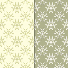 Olive green floral backgrounds. Set of seamless patterns