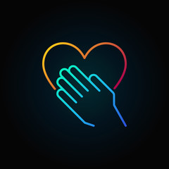 Hand with heart bright vector outline icon