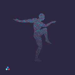 Fototapeta na wymiar Gymnast. Man is posing and dancing. Dotted silhouette of person. Vector illustration.