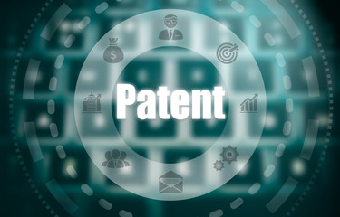 Selecting a Patent business concept on a futuristic portable computer screen.