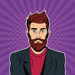 Hispter male pop art cartoon colorful vector illustration graphic design