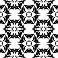 Black floral seamless pattern on white background