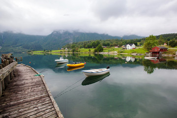 Fototapeta na wymiar beautyful landscape lake and boat, Norway