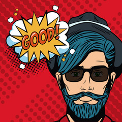 Hipster man with speakbox bubble colorful vector illustration graphic design