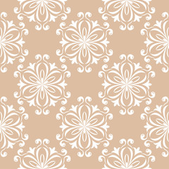 White floral seamless design on beige background