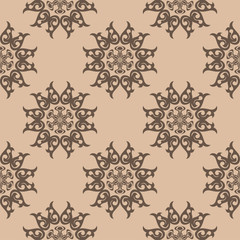 Brown floral seamless pattern on beige background