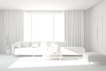 Fototapeta na wymiar White room with sofa. Scandinavian interior design. 3D illustration