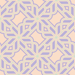 Geometric seamless pattern. Beige background with violet and blue elements - 193144031