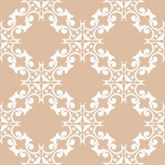 White floral seamless pattern on beige background