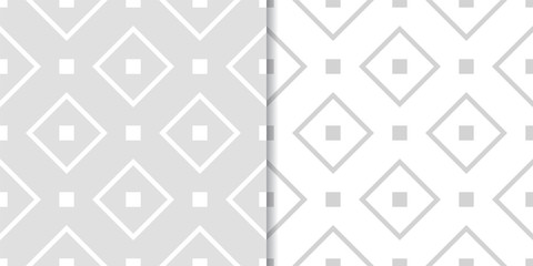 Light gray geometric ornaments. Set of seamless patterns