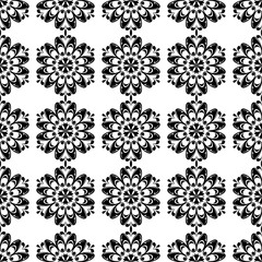 Black floral seamless pattern on white background