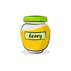 A jar with honey emblem for the formulation of eco-friendly products. Natural food.