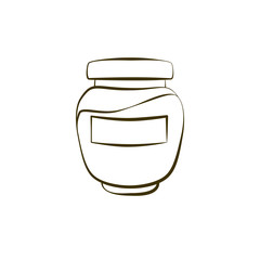 A jar for storing honey or jam. Black and white silhouette of container for storage.