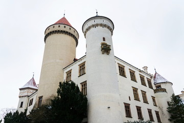 Konopiste castle exterior outside the city Benesov on winter day, Bohemia, Czech Republic