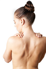 Studio Shot Of Woman With Painful Neck
