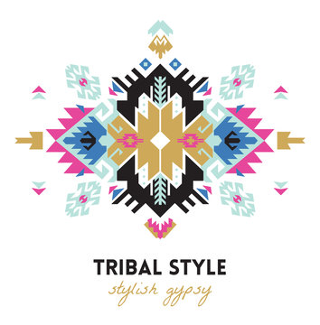 Ethnic design card template. Geometric tribal decorative print in boho style.