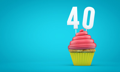 Number 40 birthday celebration cupcake. 3D Rendering