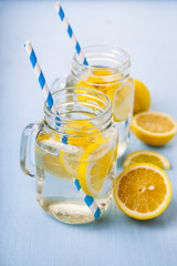 Refreshing ice cold water with lemon