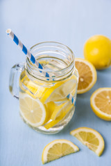 Refreshing ice cold water with lemon