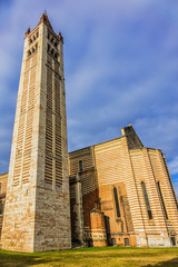 Fototapeta na wymiar View of Basilica di San Zeno Maggiore bell tower in Verona. Basilica di San Zeno Maggiore - most important medieval church in Verona, was founded in V century and rebuilt in XII century. Italy.