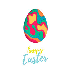 Vector Easter egg of colored paper cut. Happy Easter greeting card text with multi layered color paper isolated on white background. Papercut cute trend design illustration for poster, banner, flyer