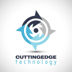 Cutting edge company logo vector illustration arrows gear design