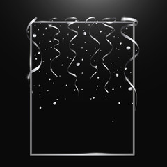 Gold serpentine and confetti isolated on black  background. Vector illustration.