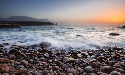 Colorful sunset seascape at Gran Canaria Island coast. Canary Islands, Spain