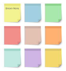 Set of sticky notes with flat and pastel color design . Vector