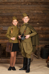 Two children in military uniforms of the Great Patriotic War