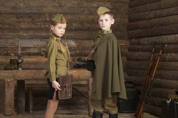 Two children in military uniforms of the Great Patriotic War