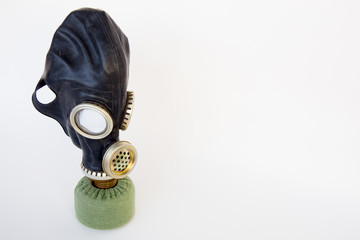 Gas mask on a table
