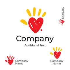 Modern Logo with Heart and Palm of the Hand Identity Brand Symbol Icon Concept Set Template - 193153866