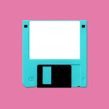 Floppy disk 3.5 Inch nostalgia, isolated and presented in punchy pastel colors, for creative design cover, CD, poster, book, printing, gift card, flyer, magazine, web & print