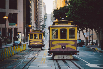 Fototapeta na wymiar San Francisco Cable Cars on California Street, California, USA