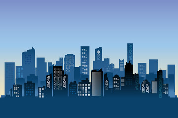 Fototapeta na wymiar Cityscape background. Buildings silhouette cityscape. Modern architecture. Urban landscape. Horizontal banner with megapolis panorama. Vector illustration