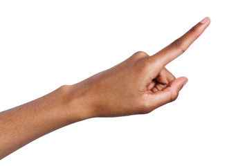 Hand gestures - woman pointing away, isolated