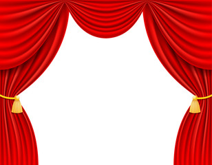 red theatrical curtain vector illustration - obrazy, fototapety, plakaty