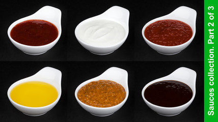 Different sauces isolated on black background