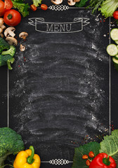 Black chalkboard as mockup for restaurant menu - obrazy, fototapety, plakaty