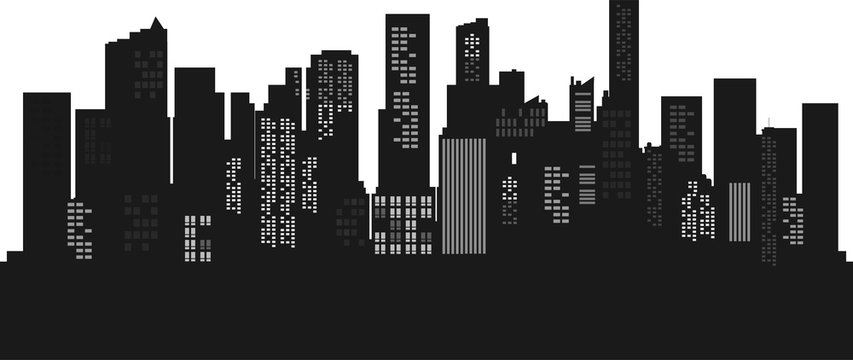 Silhouette Cityscape background. Buildings flate style. Modern architecture. Urban landscape. Horizontal banner with megapolis panorama. Vector illustration. copy space for text.