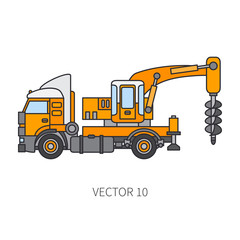 Color flat vector icon construction machinery truck boer, well. Industrial style. Corporate cargo delivery. Commercial transportation. Building. Business. Engineering. Diesel. Illustration for design.
