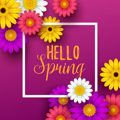Colorful spring background with beautiful flowers. Vector illustration