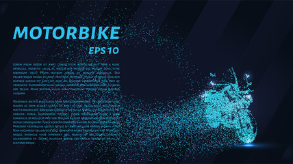 Fototapeta na wymiar Motorcycle from of particles. The bike consists of dots and circles. Blue motorcycle on a dark background.