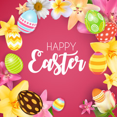 Happy Easter Cute Background with Eggs. Vector Illustration
