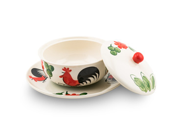 Rooster painting ceramic bowl with cover