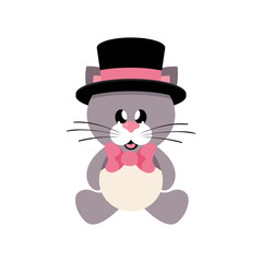 cartoon cute cat sitting with tie and hat